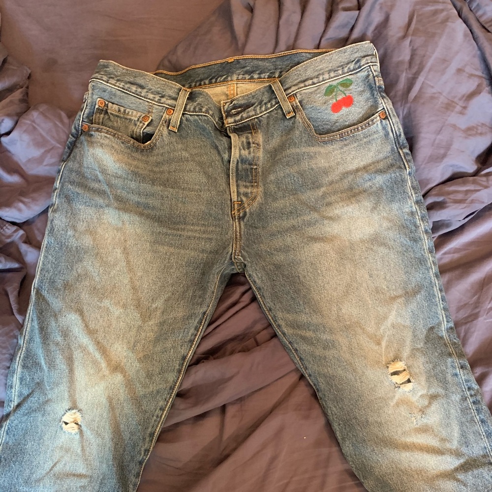 Levi’s 501 Jeans With Cherry Patch - image 1